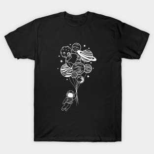 Astronaut Flying with Planet Balloons T-Shirt